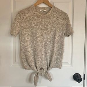 Madewell Marled Tie-Front Short Sleeve Sweater